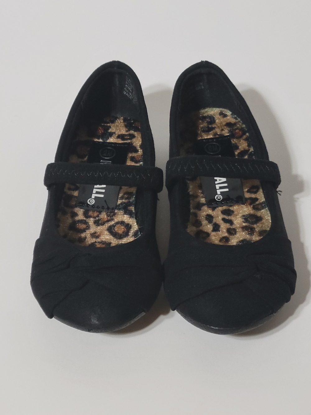 Nō Call Baby Girl 6M Black Mary Jane Bow Shoes Leopard Print